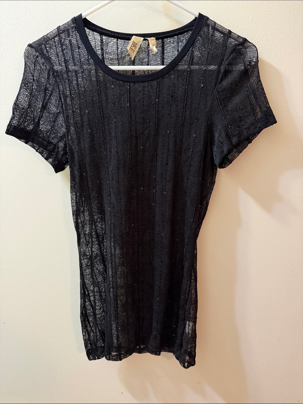 BKE Black Sheer Short Sleeve Knit Top